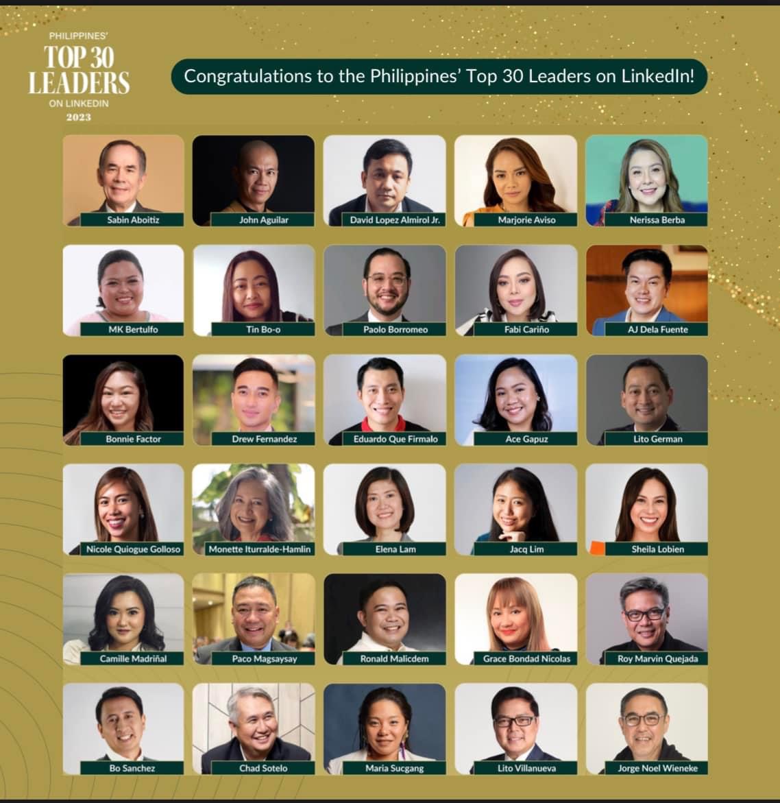 Philippines' Top 30 Leaders on LinkedIn 2023 awardees